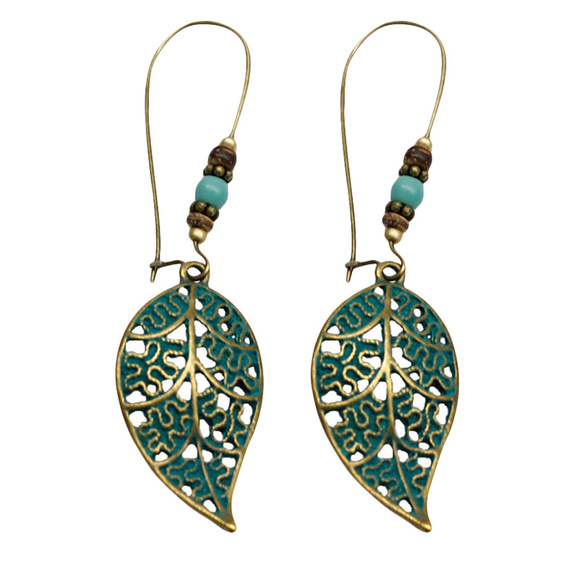 Handmade Jewelry - New Stunning Bohemian Leaf Earrings Turquoise